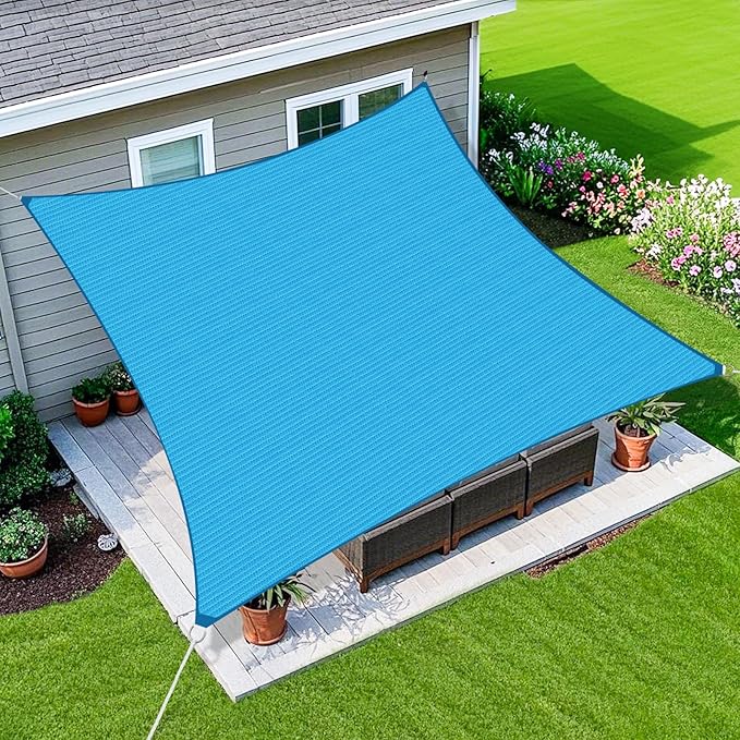 Amagenix Sun Shade Sail 8'X8' Curved Edge Outdoor Shade Canopy Turquoise Mixed Breathable 95% UV Block Shade Cloth for Patio Garden Backyard (We Make Custom Size)
