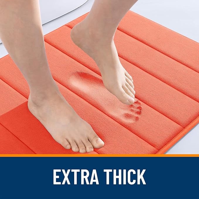 OLANLY Memory Foam Long Bathroom Rugs Runner 47x17, Super Soft Absorbent Bath Mat, Quick Dry, Machine Washable Shower Floor Rugs, Bathmat Carpet, Bathroom Home Decor Accessories, Coral