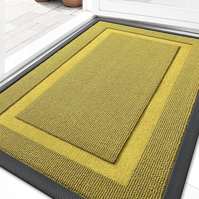 OLANLY Front Door Mat Indoor Outdoor Entrance, Waterproof All-Season, All-Weather Doormat, Sturdy Natural Rubber, Low Profile, Easy Clean Patio Porch Entryway Mat, 59x23, Lime Green