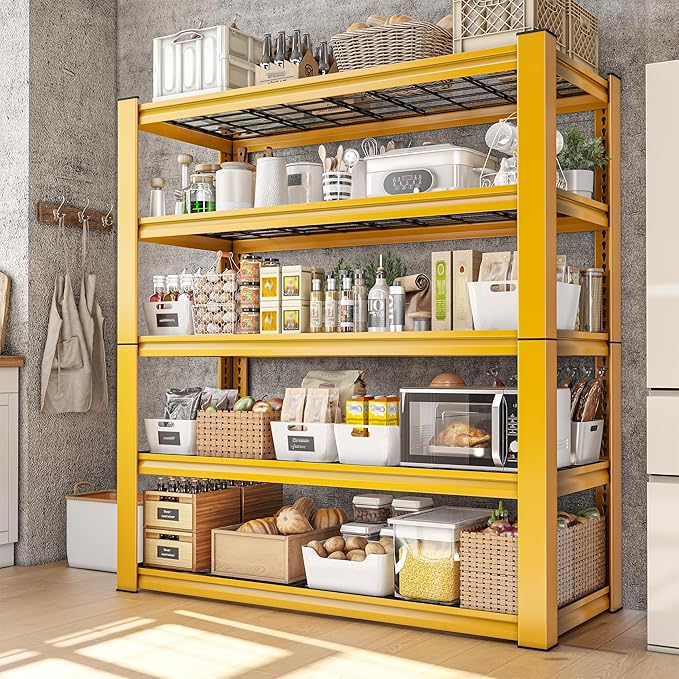 REIBII 72''H Garage Shelving 3010 LBS Storage Shelves Adjustable Metal Shelving 5 Tier Metal Shelves for Storage Industrial Shelf for Pantry Kitchen Basement 72" HX35.5 WX16 D, 4 Pack