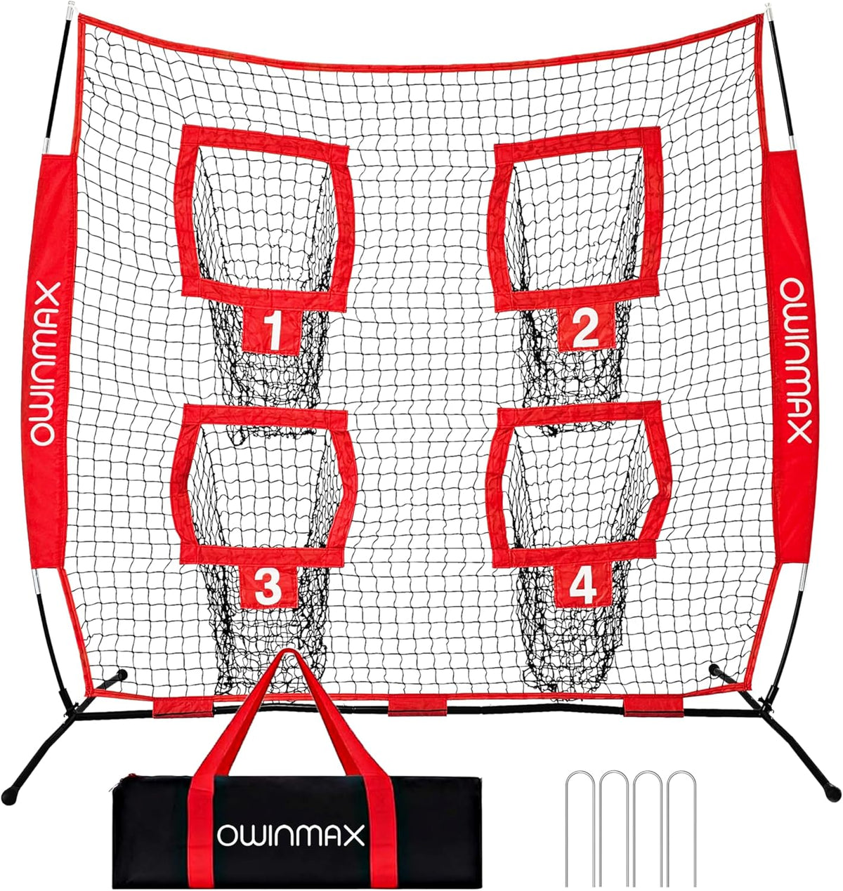 Skiennix Football Trainer Throwing Net - 6x6 Ft Target Practice with 4 Targets & Carry Bag | Black/Red