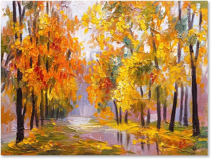 Forest Full Of Fallen Leaves In Autumn Lake House Canvas Wall Art Orange 32x24