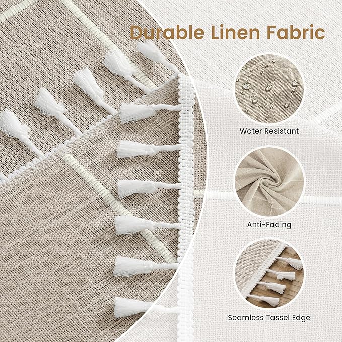 puredown® Plaid Square Tablecloth, Waterproof Cotton Linen Tablecloth with Tassel, Rustic Farmhouse Table Cloths for Kitchen Dining Outdoor, 55"x55",4 Seats, Coffee