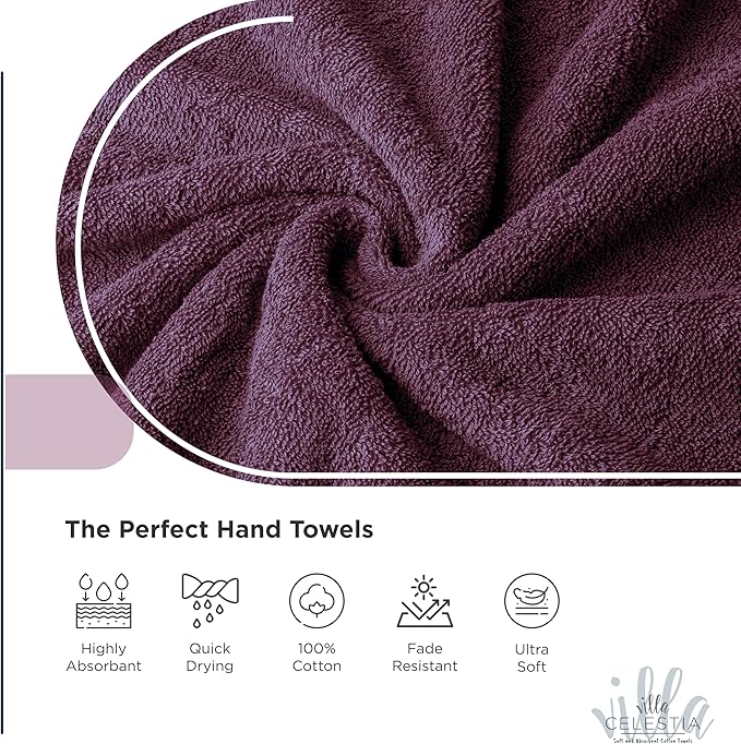 100% Cotton Hand Towel Set of 4, (16 x 28 inches) Sustainable, Soft, Highly Absorbent, Quick Drying, Combed Cotton Hand Towels Pack of 4 Ideal for Hotels, Spa, Bathroom, Dorm, Burgandy