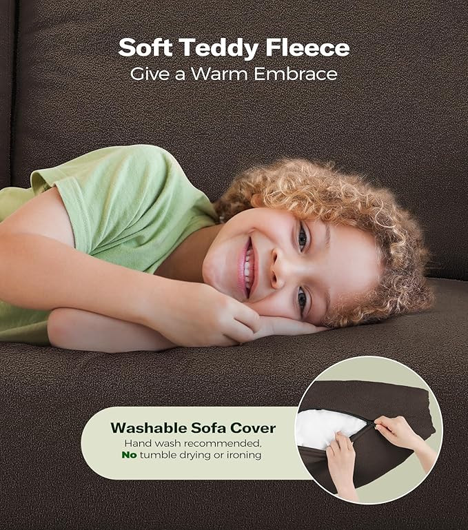 Loveseat Sofa, 51" Love Seat, Comfy Teddy Small Loveseat for Small Spaces, Tool-Free Setup Sofa Couch for Bedroom, All-Wood Couches for Living Room, No Pillow Included, Brown