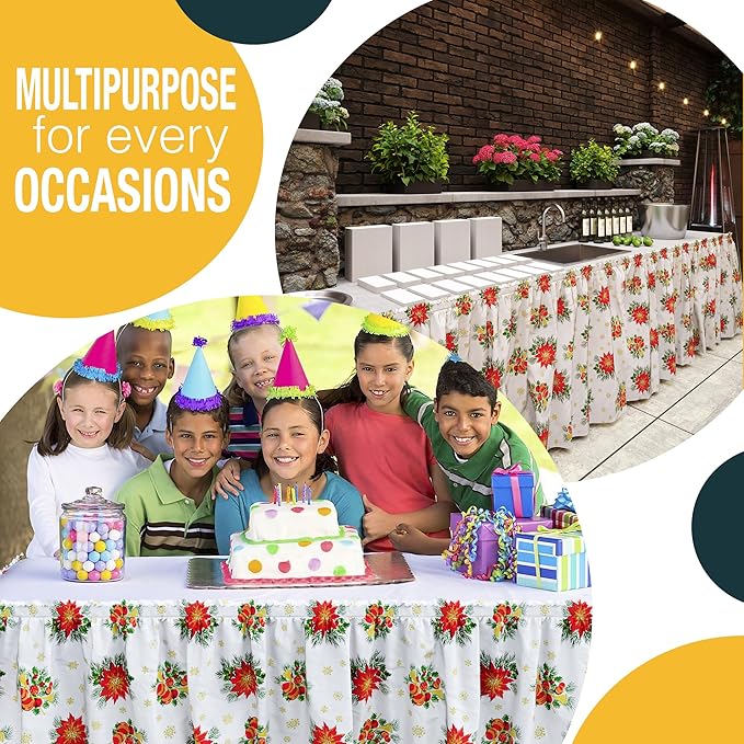 Exquisite Ruffle Table Skirt Holiday 6 Pack 14 Ft Long Table Skirts for Rectangle Tables 6ft Plus or Round Tables Skirts with Adhesive Strip for Gender Reveal Decor & Happy Birthday Parties