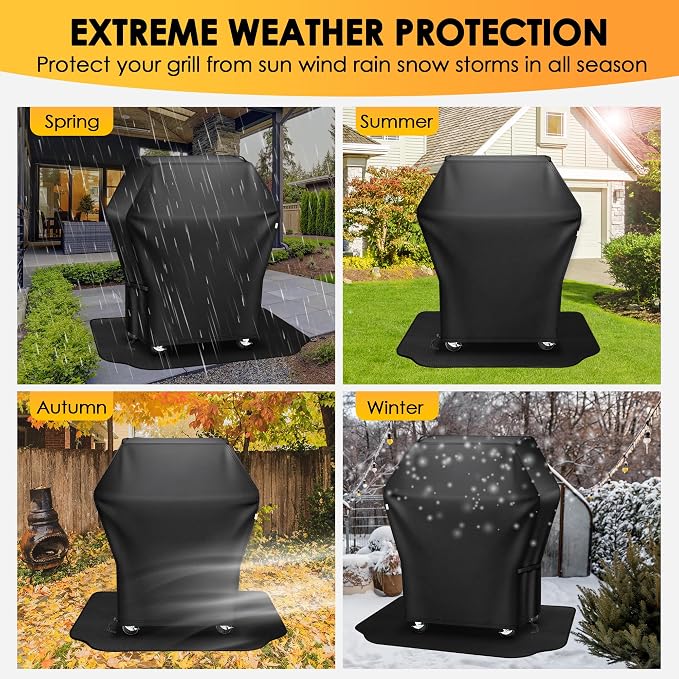 Grill Cover 32 Inch & Under Grill Mat,Grill Cover for Outdoor Waterproof Weather Resistant,UV & Fade Resistant, Compatible with Weber Nexgrill Charbroil Kenmore Gas Grill, Black