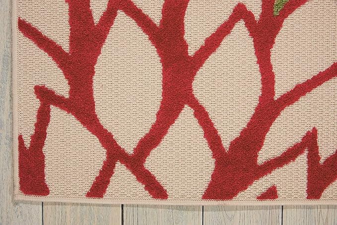 Nourison Aloha Indoor/Outdoor Green 5'3" x 7'5" Area Rug, Tropical, Botanical, Easy Clean, Non Shedding, Bed Room, Living Room, Dining Room, Deck, Backyard, Patio (5x7)