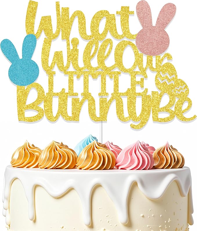 What Will Our Little Bunny Be Cake Topper, Bunny Baby Shower Decorations, Easter Theme General Reveal Party Cake Decoration, A Little Bunny is on the Way Baby Shower Supplies Gold Blue & Rose Gold