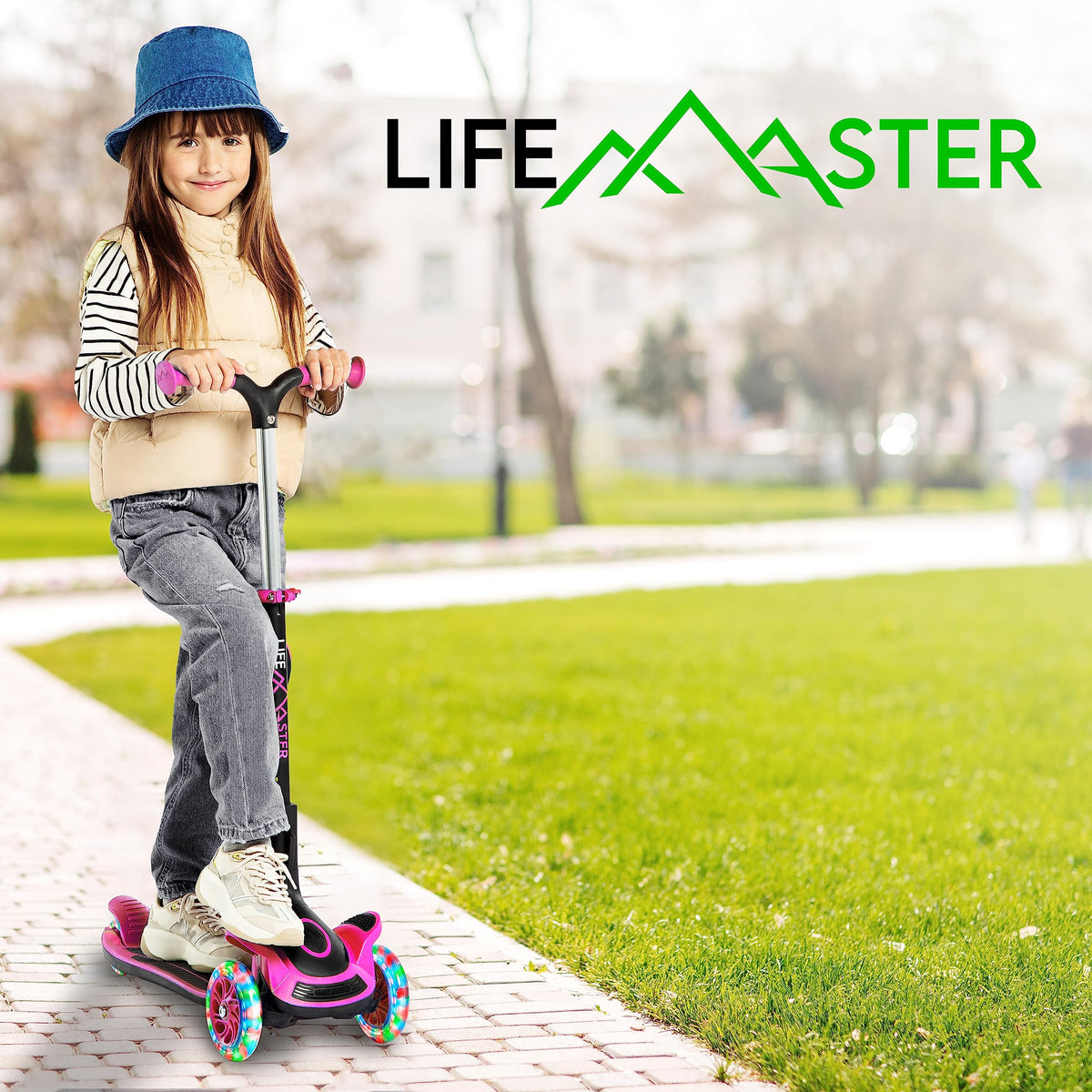 3 Wheel Scooter for Kids with Foldable Seat, Adjustable Handlebar Height, Lean-to-Steer Ride On Toy for Kids Ages 2+, Light-Up LED Wheels, Wide Anti Slip Deck, Indoor & Outdoor Use, Pink