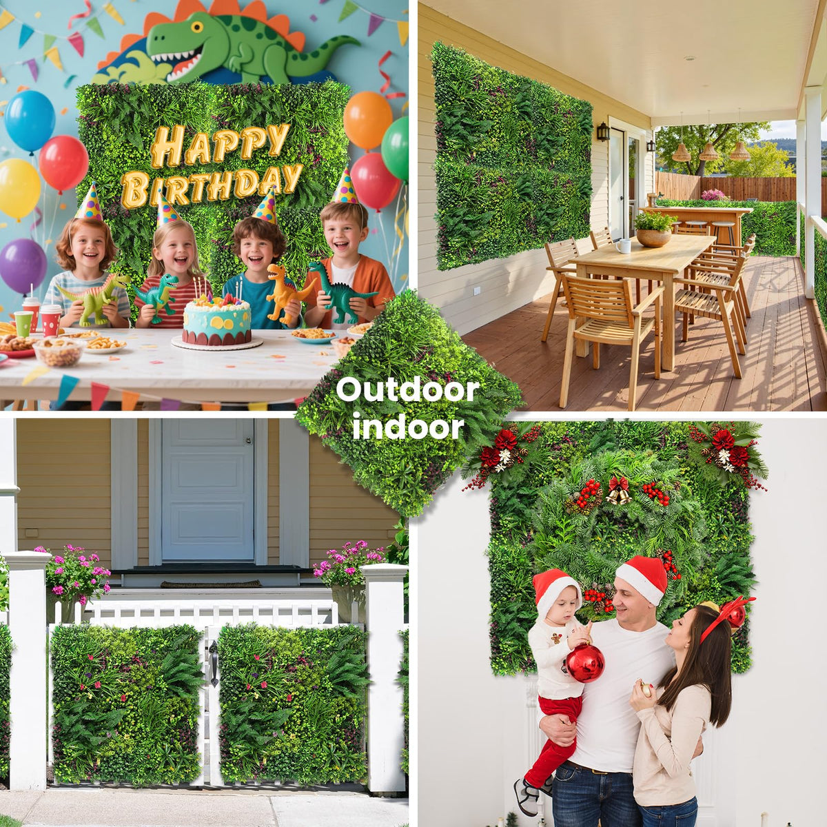 STURDON Artificial Grass Wall Panels for Indoor Outdoor, 40"x40" (11.09 Sq.Ft), 3D Boxwood Panels, Greenery Wall Backdrop for Home Living & Wedding Event Decor with DIY 60 PCS Flower,100 PCS Zip Ties