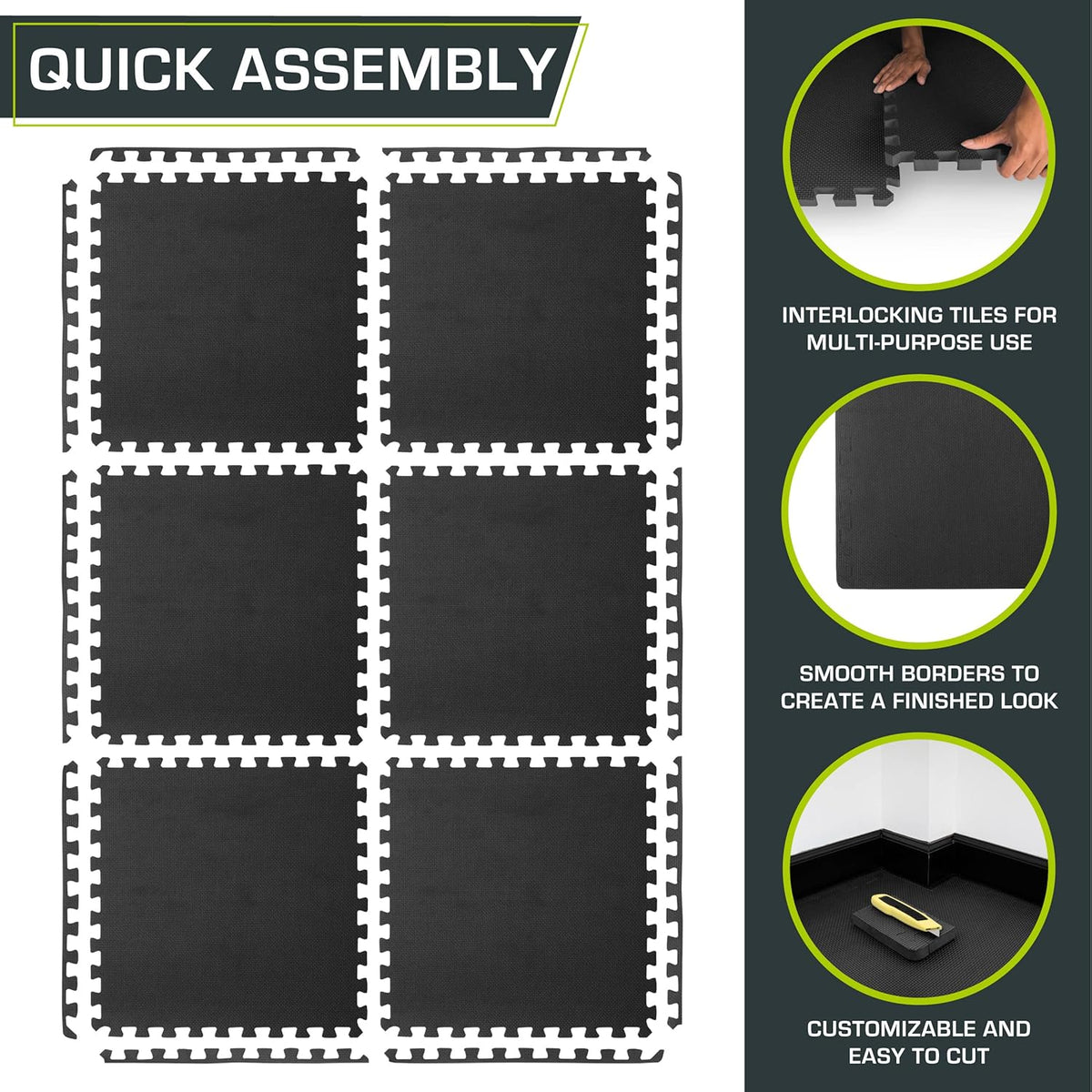 ProsourceFit Extra Thick Exercise Puzzle Mat - ¾-Inch EVA Foam Interlocking Tiles | Cushioned Flooring, Black, 24 SQ FT