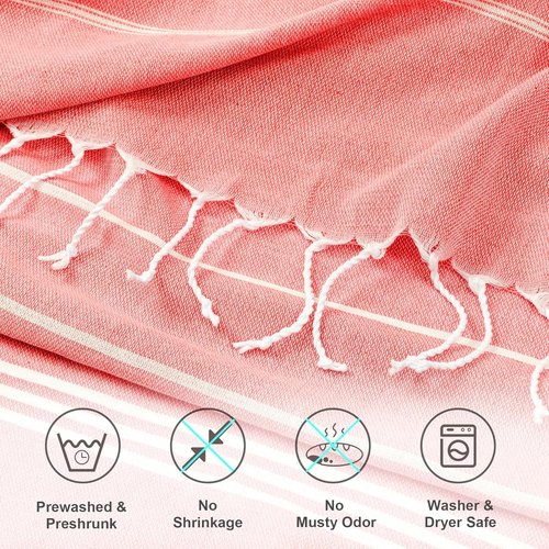 Aegero Turkish Beach Towel - Oversized 36"x71" Quick Dry, Sand-Free, Lightweight Coral Travel Essential