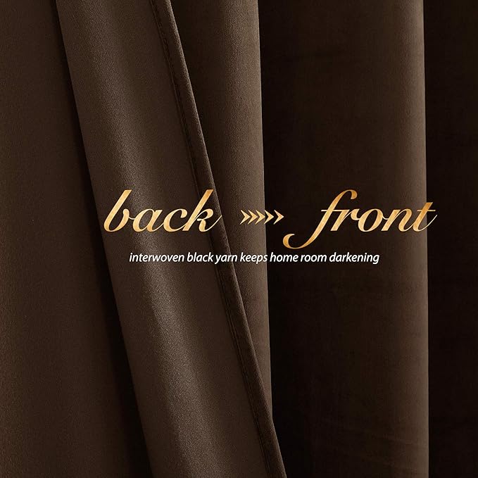 NICETOWN Thermal Insulated Brown Velvet Curtains, Sound Reducing Heavy Matt
