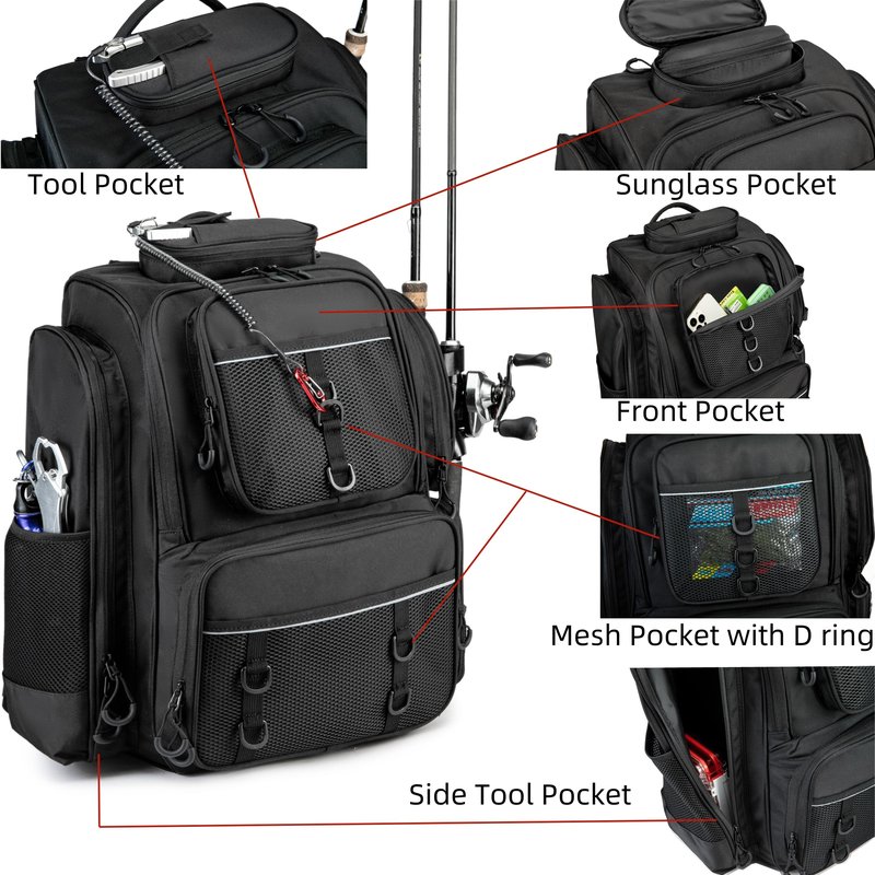 WANOON Fishing Backpack,Tackle Bag,with Tackle Boxes. Large Fishing Bag, Strong Materials