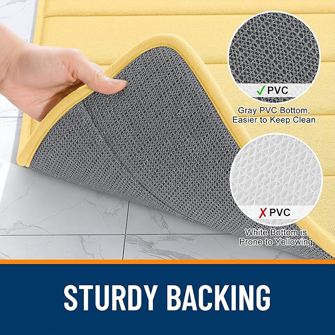 OLANLY Memory Foam Long Bathroom Rugs Runner 70x24, Super Soft Absorbent Bath Mat, Quick Dry, Machine Washable Shower Floor Rugs, Bathmat Carpet, Bathroom Home Decor Accessories, Yellow