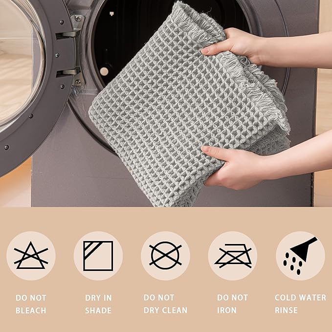 Waffle Bath Mat Non Slip, Boho Runner Rug, Super Absorbent Quick Dry Long Bath Runner Bathroom, Soft Farmhouse Bath Rug with Tassels, Washable Shower Mats for Floor 24"x48", Square Light Grey