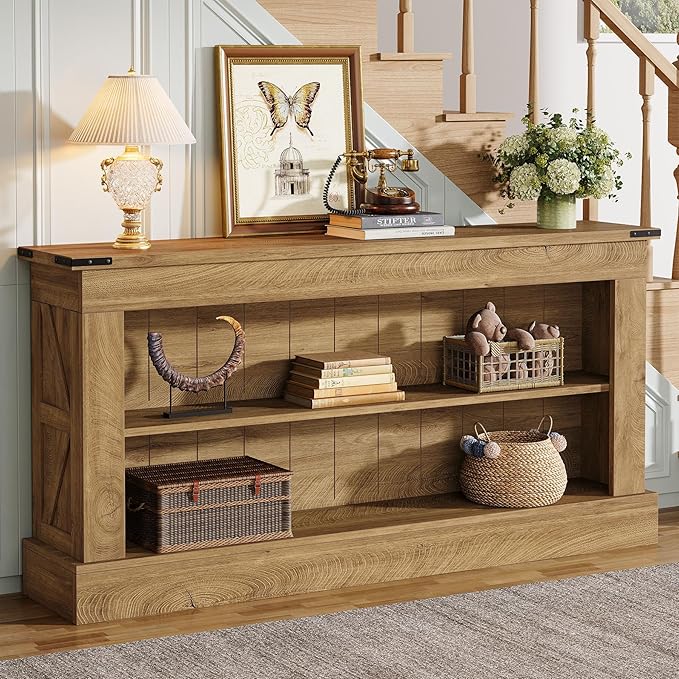 Tribesigns 63-Inch Long Console Table for Entryway, Narrow Long Entry Table with Shelves for Living Room, Farmhouse Sofa Console Behind Couch, for Foyer, Hallway, Brown