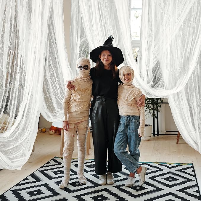 RunNico 600" x 85" Creepy Cloth - Large White Halloween Spooky Fabric Cloth - Creepy Spooky Halloween Decorations for Haunted House Window Backdrops Garden Party Yard Wall Doorway