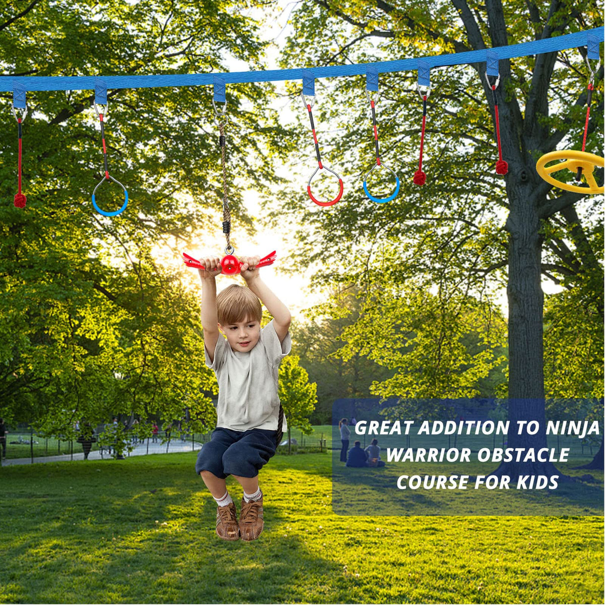 Ninja-Twister Swing Spins Set: Slackline Attachments - 360° Handle Twist-Spin Flips Toy Activate Ninja Powers Warrior Accessories Kids Hang Toys for Playground Backyard, Red