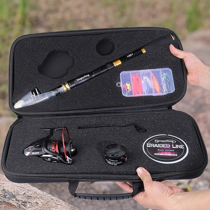 Sougayilang Fishing Rod Reel Combo with Telescopic Fishing Pole Spinning Reel Carrier Bag for Travel Saltwater Freshwater Fishing