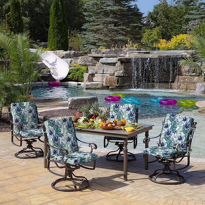 Arden 2-Pack Outdoor Patio Dining Chair Cushion, 20x44, Rain-Proof Seat Pad, Fade-Resistant Outdoor Cushion Salome Tropical