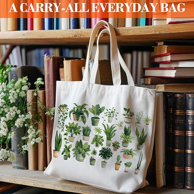 Plants Tote for Women, Vegan Canvas Tote, Plant Lover Gift Bag, Just One More Plant Library Book Bags, Plantaholic Shopping Bags, Botanical Shoulder Bag Gifts for Vegetarian Plant Lady -60