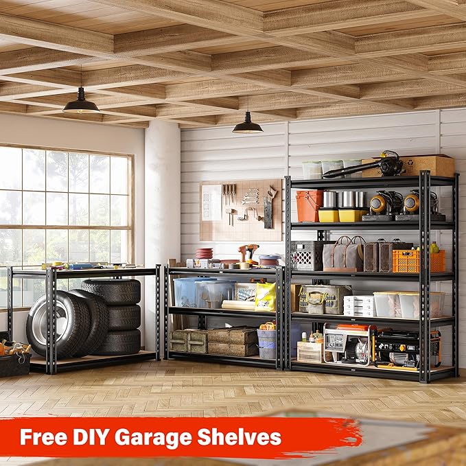 REIBII 72" H Garage Shelving 5 Tier Garage Storage Shelves 2000LBS Metal Storage Shelves Heavy Duty Shelving Storage Shelving Unit for Warehouse Pantry Basement Craft 72''*35.5''*11.8'' 2 Pack