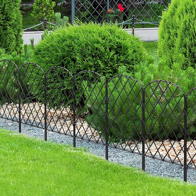 OUSHENG 10 Pack Decorative Garden Fence, Total 10ft(L) x 24in(H) Animal Barrier Border, Rustproof Metal Wire Section Edging Fencing Panel for Outdoor Patio Garden Yard, Arched