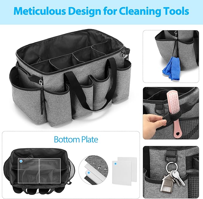 Extra-Large Cleaning Caddy, Organizer with Handles for Cleaning Tools & Products Storage, Large Capacity Tote Bag for Car, Home & Housekeeping Work, Gray