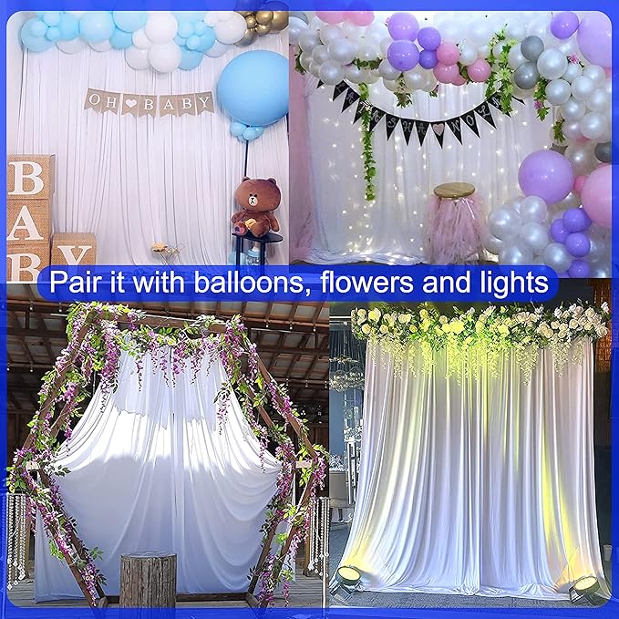 4 Panels White Backdrop Curtain for Parties Wedding Wrinkle Free White Photo Curtains Backdrop Drapes Fabric Decoration for Baby Shower 20ft(W) x 10ft(H)