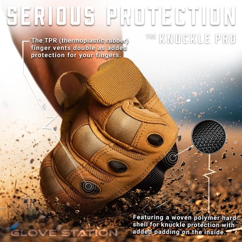 Glove Station Tactical Gloves - Touchscreen Utility Gear with Hard Knuckle Protection | Tan, X-Large