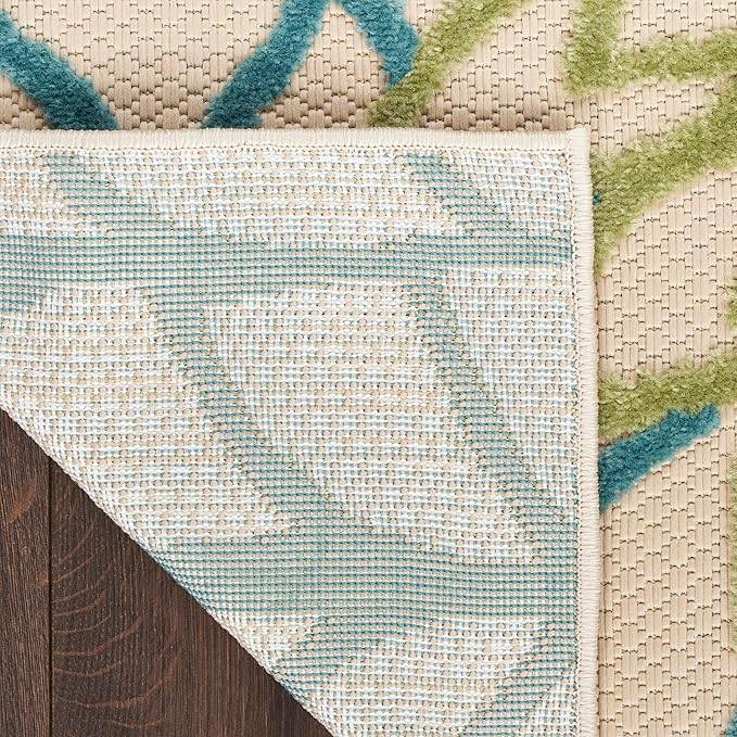 Nourison Home Aloha Indoor/Outdoor Green Multicolor 2' x 6' Area Rug, Easy Cleaning, Non-Shedding, Bed Room, Living Room, Dining Room, Backyard, Patio, Deck (2x6)