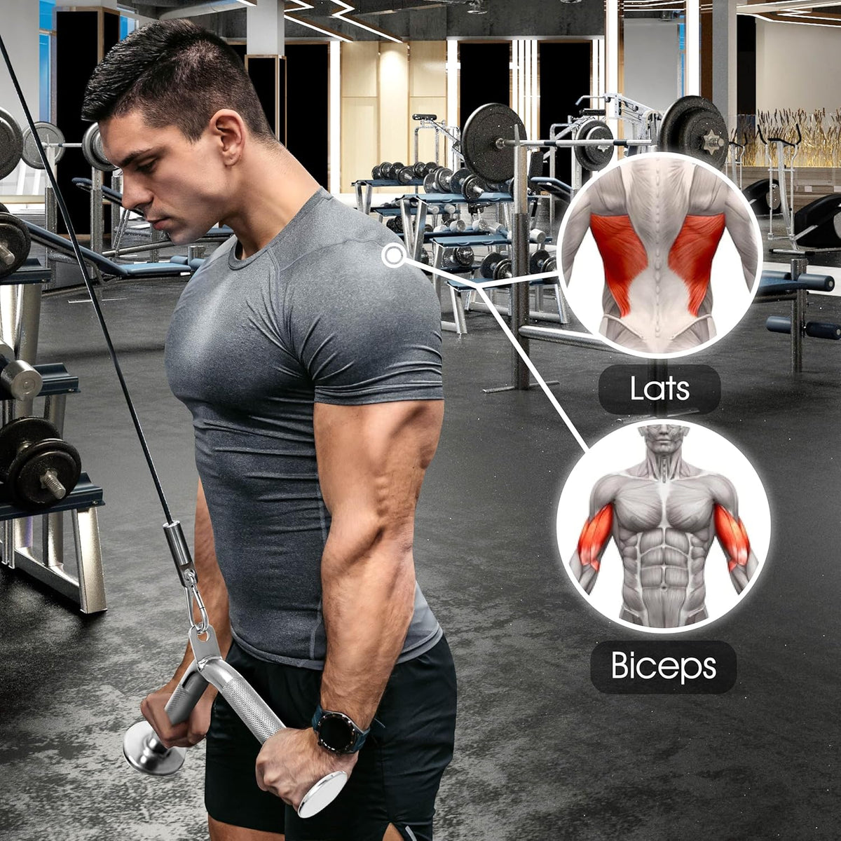 Yes4All Cable Machine Attachment - Versatile Row Handles & Tricep Rope | Supports 880 LB for Home Gym