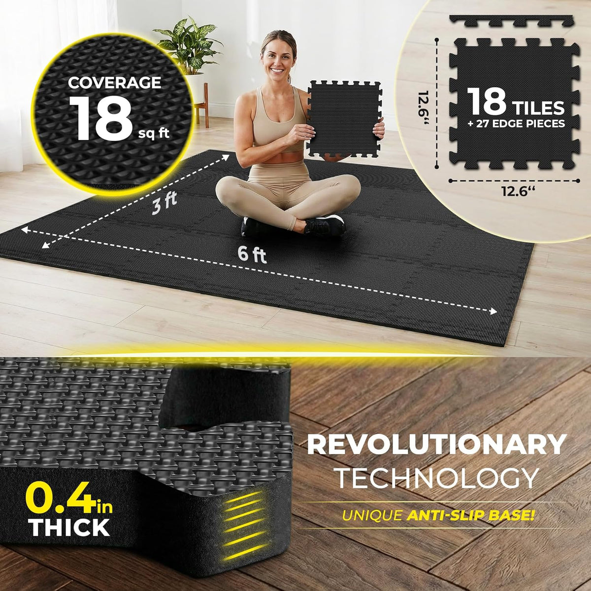 Bemaxx Gym Mats Set - 18 Pcs EVA Interlocking Foam Floor Tiles | 18 Sq Ft Protective Flooring for Home Workouts