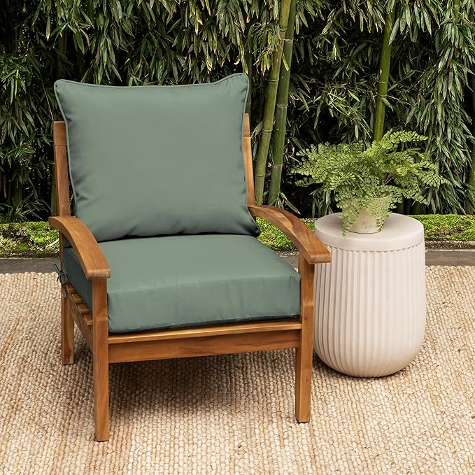 Arden earthFIBER Outdoor Foam Deep Seat Cushion (2-Pack), 24x24, Premium High-Density Foam, Never Flattens, Weather-Proof for Patio Chair Sofa Couch, Sage Green Texture