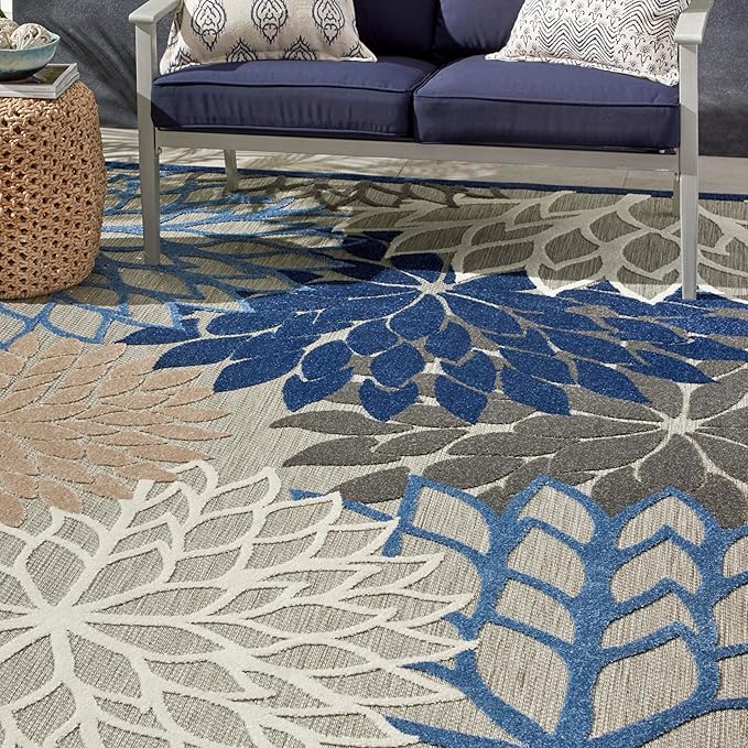 Nourison Home Aloha 9'6" x 13' Fabric Indoor/Outdoor Rug in Blue/Multi-Color