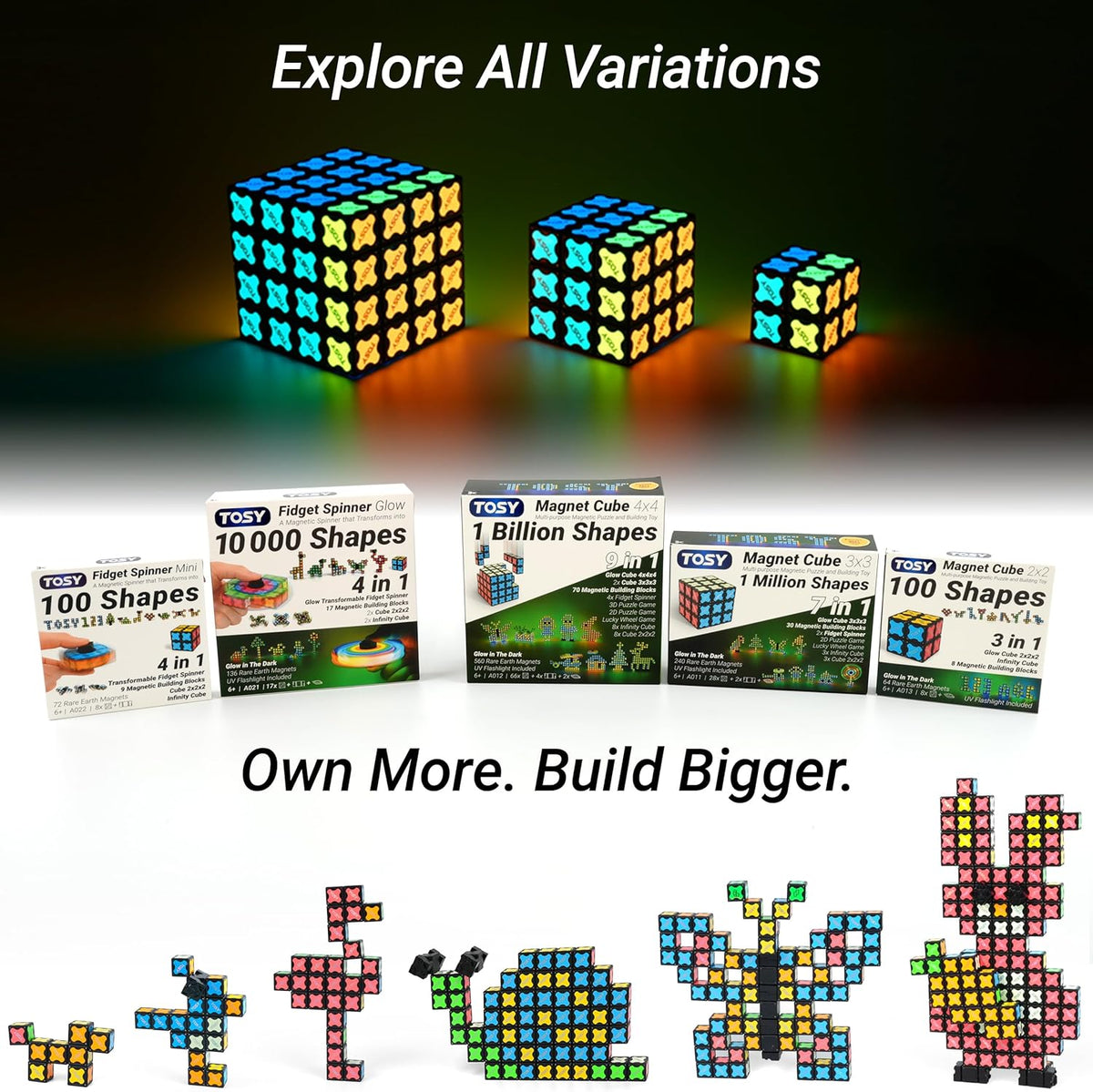 TOSY Magnet Cube 2x2 - 2-in-1 Puzzle Cube & Customizable Infinity Cube | Sensory STEM Toy for Kids