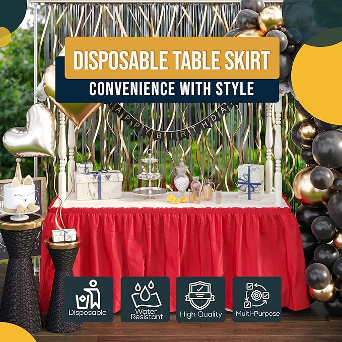 Exquisite Ruffle Table Skirt Red 6 Pack 14 Ft Long Table Skirts for Rectangle Tables 6ft Plus or Round Tables Skirts with Adhesive Strip for Gender Reveal Decor & Happy Birthday Parties
