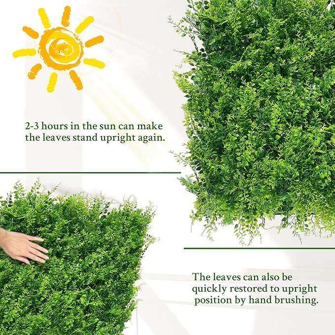 ODTORY Artificial Plants Hedge Wall Panels：20x20 Inch 12P UV-Anti Greenery