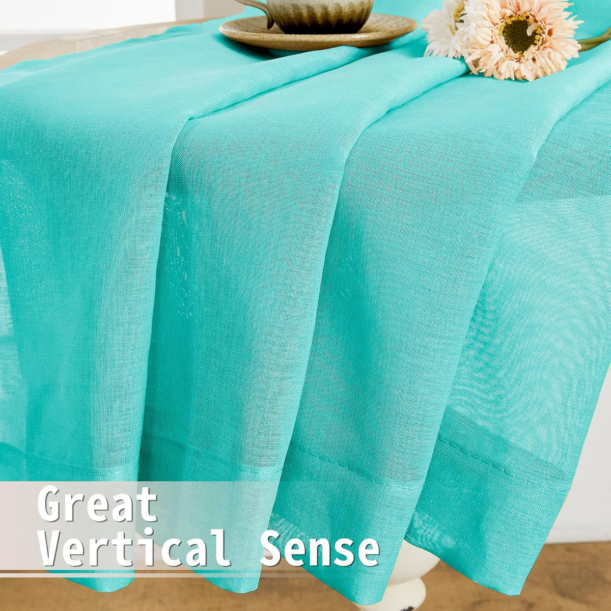 Tollpiz Sheer Door Curtain Closet Linen Textured Curtain Sheers Doorway Light Filtering Voile French Door Rod Pocket Curtains Patio Door, 25 x 80 inches Long, Aqua Blue, Set of 1 Panel