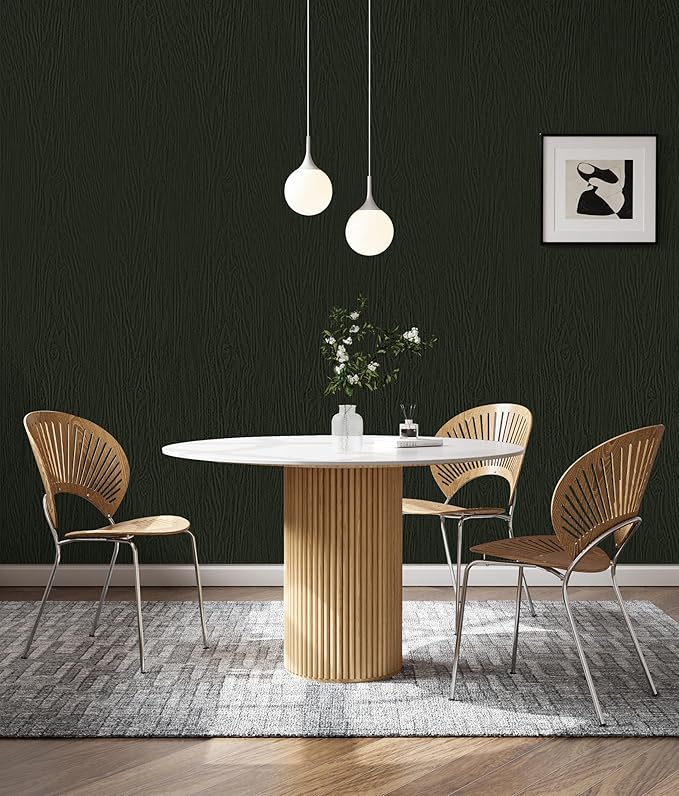 Wood Contact Paper Dark Green Peel and Stick Wallpaper, Thicken No Tear Vinyl