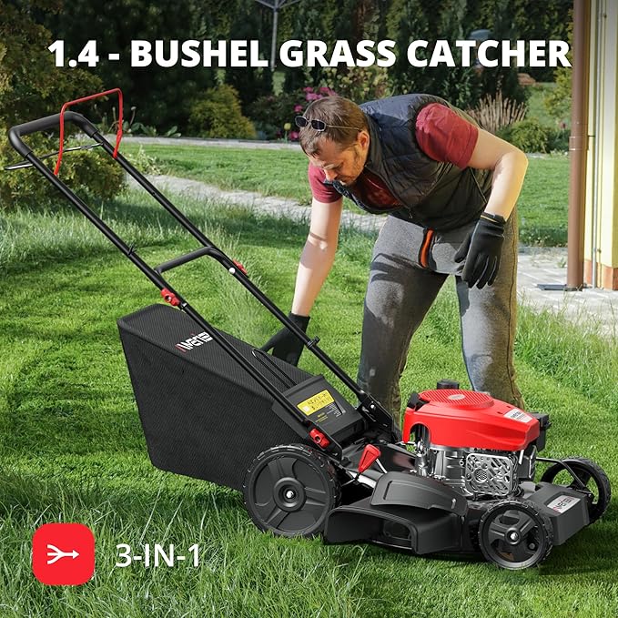 Amerisun 21" Steel Deck Self-Propelled Lawn Mower, 170cc OHV Gas Engine with Air-Cooled Technology, 3-in-1 Cutting Mode, 6-Stage Height Adjustment (1.5"-3.9"), Easy to Assemble & Maintain