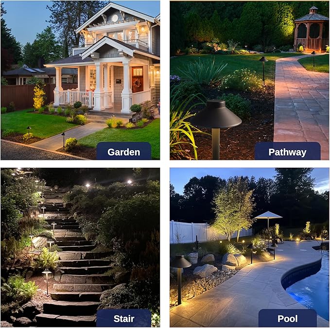 Low Voltage Landscape Path Light Solid Brass, 3 Color Temp Selectable Pathway Lights, LED Light Waterproof, 12V Wired Bronze for Walkway Garden with 3W 270LM G4 Bulb (12 Pack)