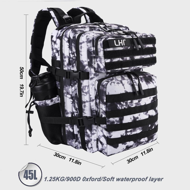 LHI Military Tactical Backpack for Men and Women 45L Army 3 Days Assault Pack Bag Large Rucksack with Shoe Compartment - Blue