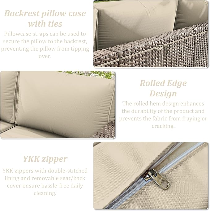 14 Pcs Outdoor Cushion Slipcovers Outdoor Patio Cushion Covers Replacement Waterproof with Zipper for Outdoor Furniture, Patio Sofa Couch 3 Sizes, Covers Only