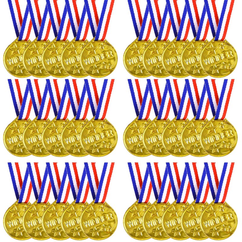 LOKIPA 30PCS Gold Medals, Plastic Medals Winner Award Medals for Sports, Games Competitions, Party Favors and Decorations