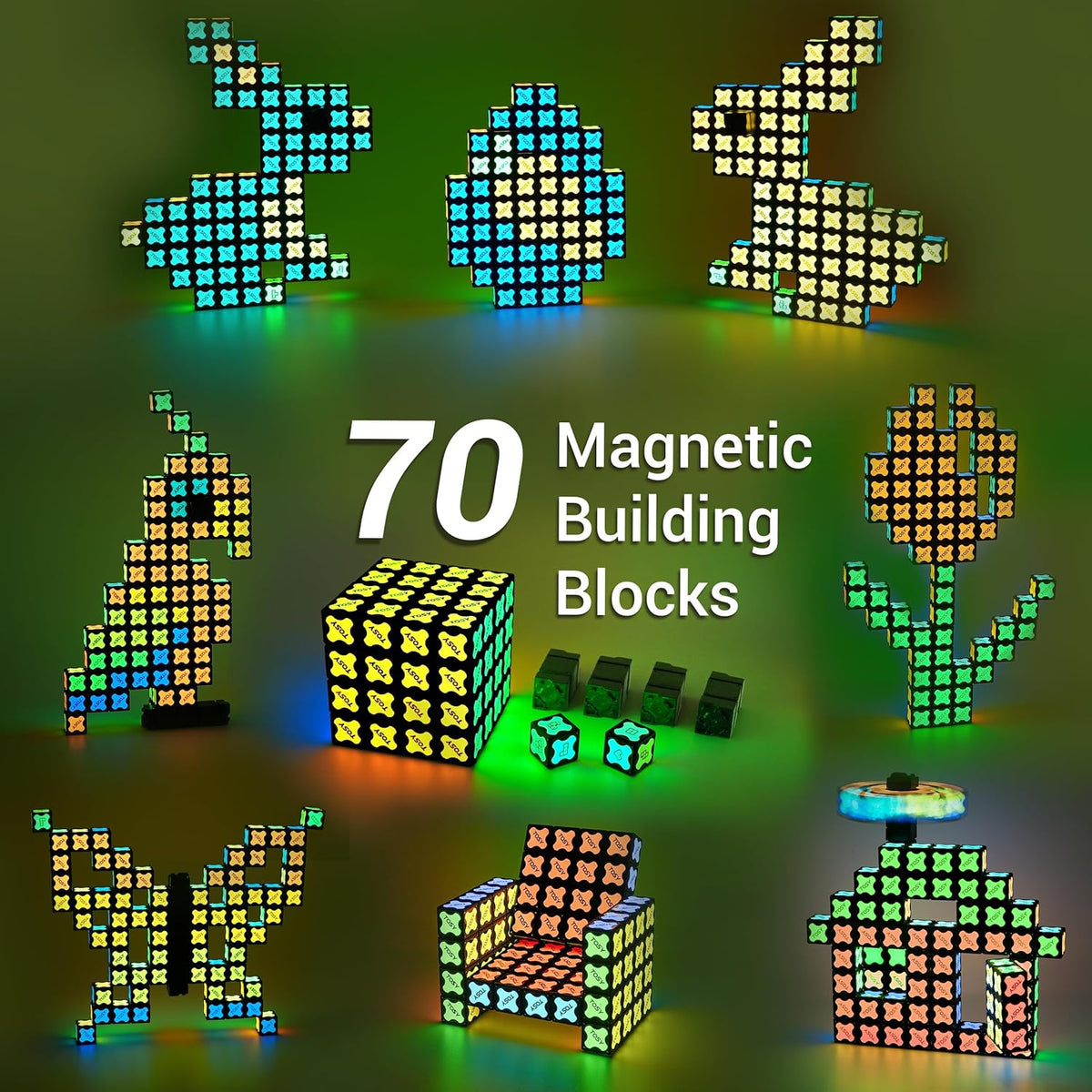 TOSY Magnet Cube 4x4 - 70 Blocks with 560 Magnets | Creative Building & Fidget Toy for Kids