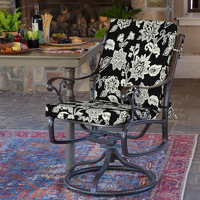 Arden 4-Pack Outdoor Patio Dining Chair Cushion, 20x44, Rain-Proof Seat Pad, Fade-Resistant Outdoor Cushion Ashland Black Jacobean