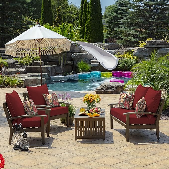 Arden Outdoor Foam Deep Seat Cushion Set (4-Pack), 24x24, Premium High-Density Foam, Never Flattens, Weather-Proof for Patio Chair Sofa Couch, Ruby Red Leala